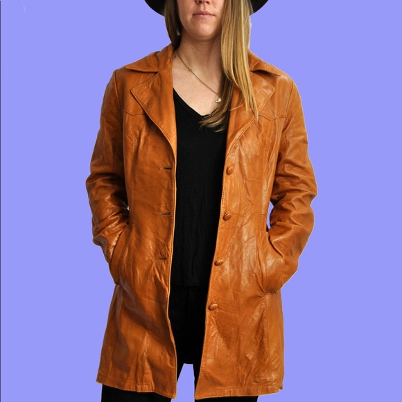 remy leather fashions Jackets & Blazers - 70s leather coat S-M